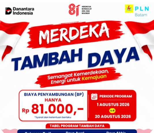 Sambut HUT ke-81 RI, PLN Batam Luncurkan Promo MERDAYA, Tambah Daya Listrik Cukup Rp81 Ribu Rupiah